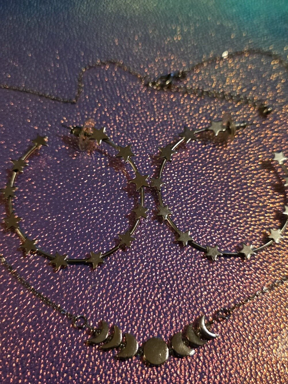 Silver-Toned Star Hoop Earrings and Moon Phase Necklace Set